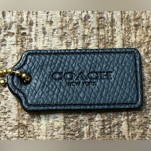 Coach Black Pebbled Leather Tag Keychain with Gold-Tone Ball Chain